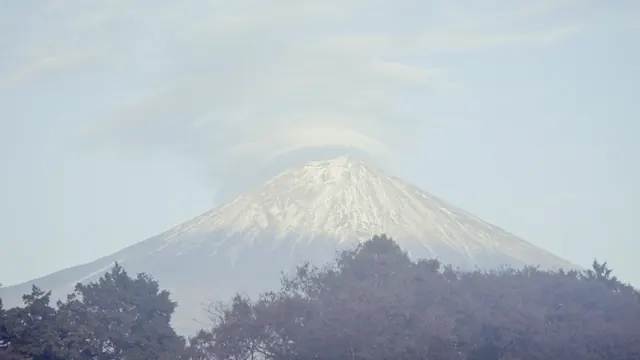 Majestic Mt. Fuji with Lenticular Cloud from Shiraito Falls Observation Deck, Fujinomiya