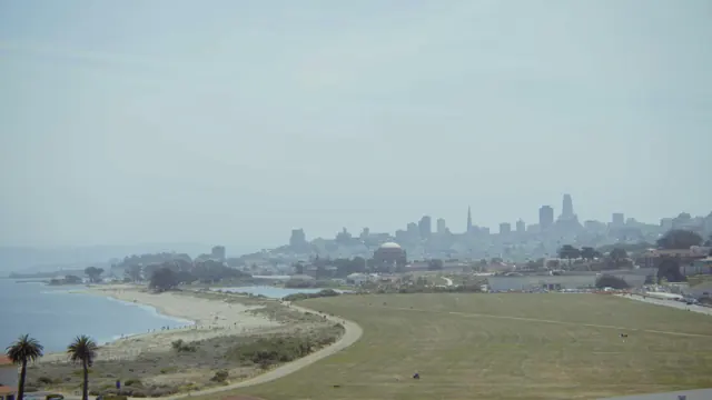 San Francisco Skyline from Golden Gate Beach on a Hazy Spring Day